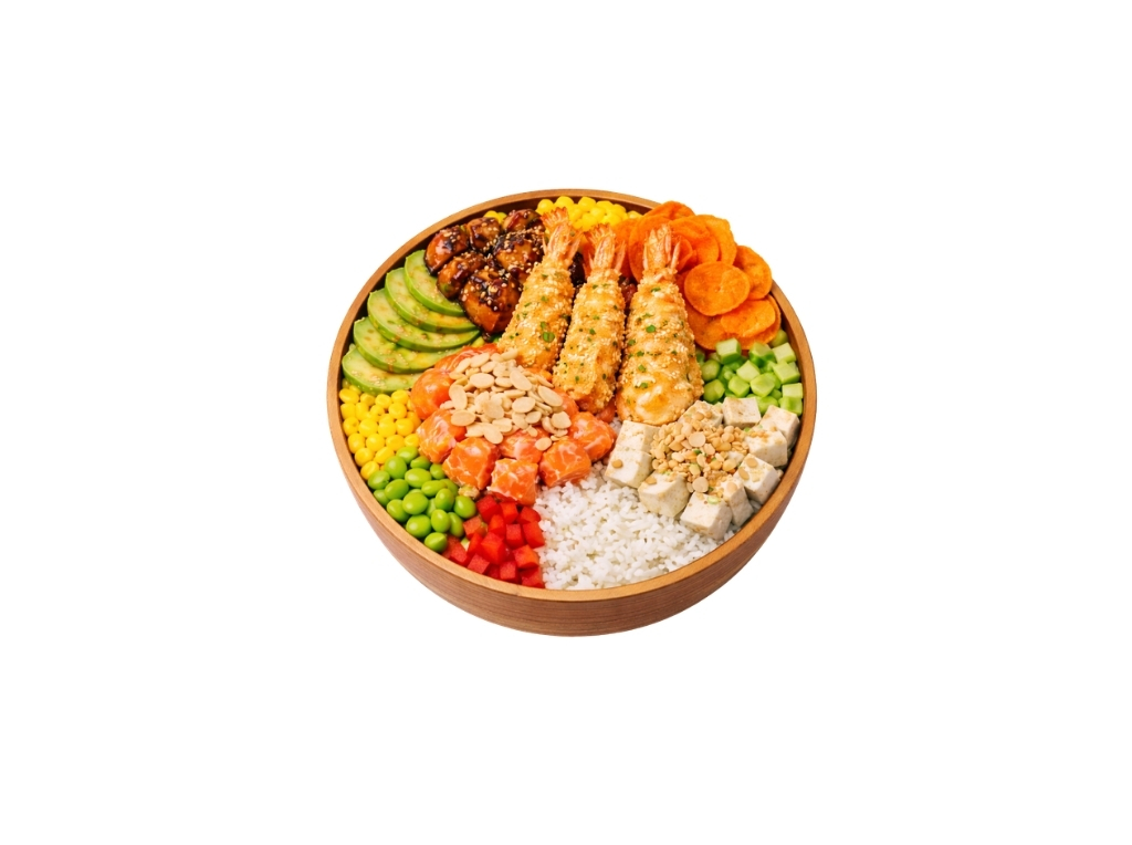 Poké bowl met een selectie aan toppings