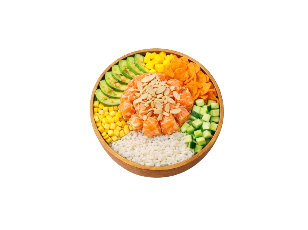 Salmon Paradise poké bowl met zalm, mango en avocado